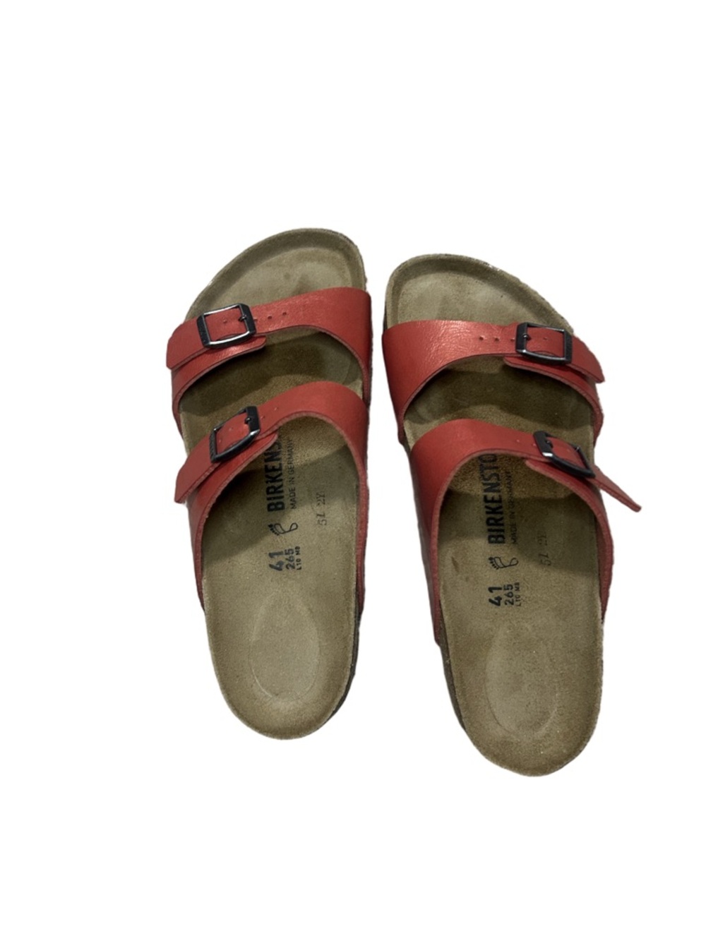 Birkenstock Arizona Two-Strap Sandals in Metallic Copper/ Red Size 41
